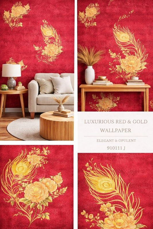Luxurious Red & Gold Wallpaper (Free Installation)