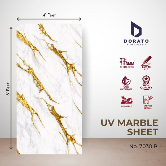 Uv 7030 Dorato UV Marble Sheet – Model 7030 P | Premium PVC Wall Panel (4ft x 8ft | 3mm Thickness | Waterproof Decorative Wall Sheet)