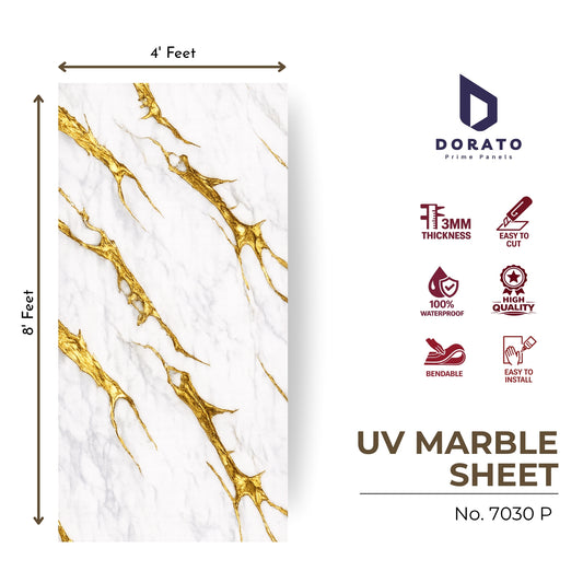 Uv 7030 Dorato UV Marble Sheet – Model 7030 P | Premium PVC Wall Panel (4ft x 8ft | 3mm Thickness | Waterproof Decorative Wall Sheet)
