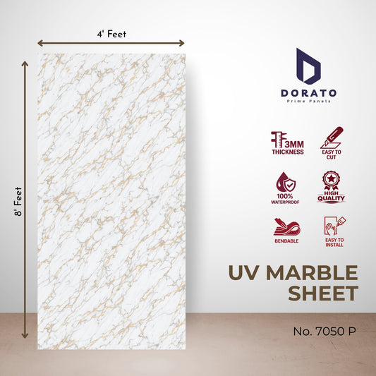 Uv 7050 Dorato UV Marble Sheet – Model 7050 P | Waterproof PVC Wall Panel (8 Ft x 4 Ft | 3mm)