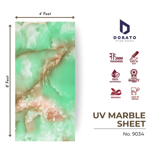 uv 9034 Dorato UV Marble Sheet – Model 9034 | Premium Green Marble Finish Wall Panel (4ft x 8ft | 3mm Thick)