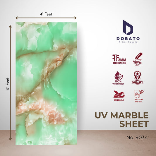 uv 9034 Dorato UV Marble Sheet – Model 9034 | Premium Green Marble Finish Wall Panel (4ft x 8ft | 3mm Thick)