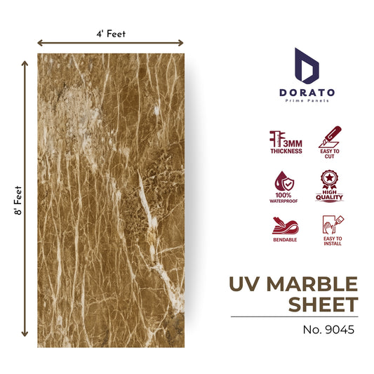 Uv 9045 Dorato UV Marble Sheet – Model 9045 | 4ft x 8ft Waterproof PVC Wall Panel | 3mm Thick Decorative Marble Finish