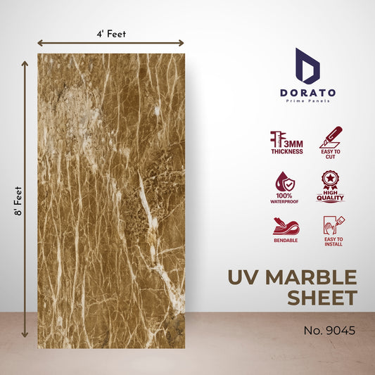 Uv 9045 Dorato UV Marble Sheet – Model 9045 | 4ft x 8ft Waterproof PVC Wall Panel | 3mm Thick Decorative Marble Finish