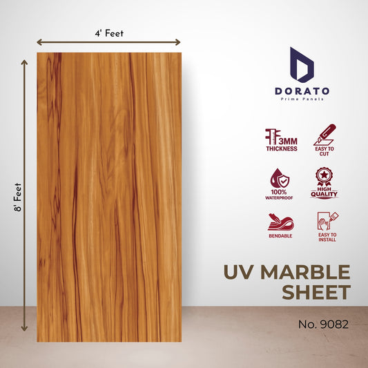 Uv 9082 Dorato UV Marble Sheet No. 9082 – Premium Wooden Finish PVC Wall Panel (8ft x 4ft | 3mm | Waterproof Decorative Wall Sheet)