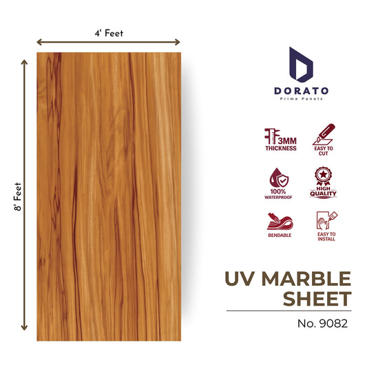 Uv 9082 Dorato UV Marble Sheet No. 9082 – Premium Wooden Finish PVC Wall Panel (8ft x 4ft | 3mm | Waterproof Decorative Wall Sheet)