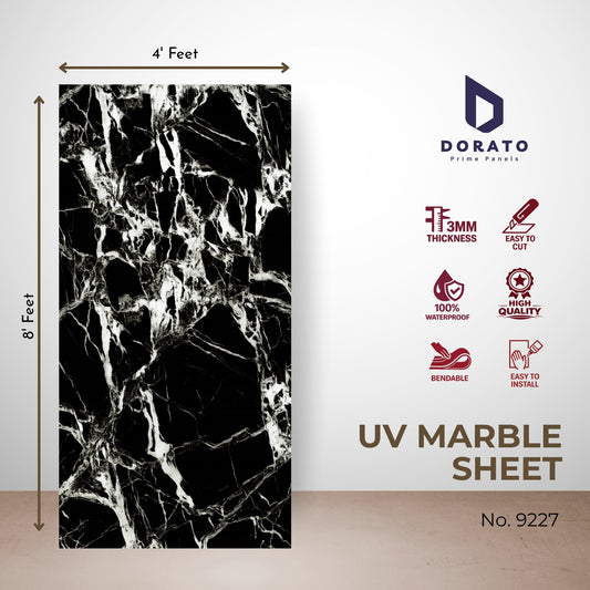 uv 9227 Dorato UV Marble Sheet – Model 9227 | Black Marble Design PVC Wall Panel (4 ft x 8 ft)
