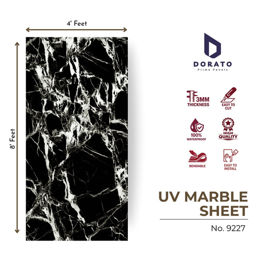 uv 9227 Dorato UV Marble Sheet – Model 9227 | Black Marble Design PVC Wall Panel (4 ft x 8 ft)