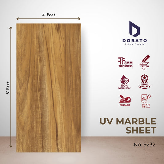 uv 9232 Dorato UV Marble Sheet No. 9232 – Wood Finish Waterproof PVC Wall Panel (4ft x 8ft | 3mm Thickness)