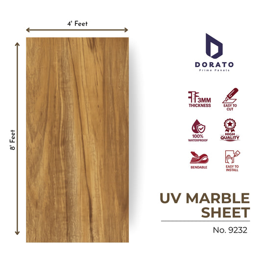 uv 9232 Dorato UV Marble Sheet No. 9232 – Wood Finish Waterproof PVC Wall Panel (4ft x 8ft | 3mm Thickness)