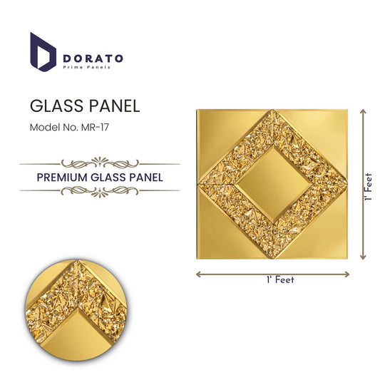 Dorato Premium Glass Panel MR-17 – Luxury Gold Decorative Wall Panel (1 ft x 1 ft)