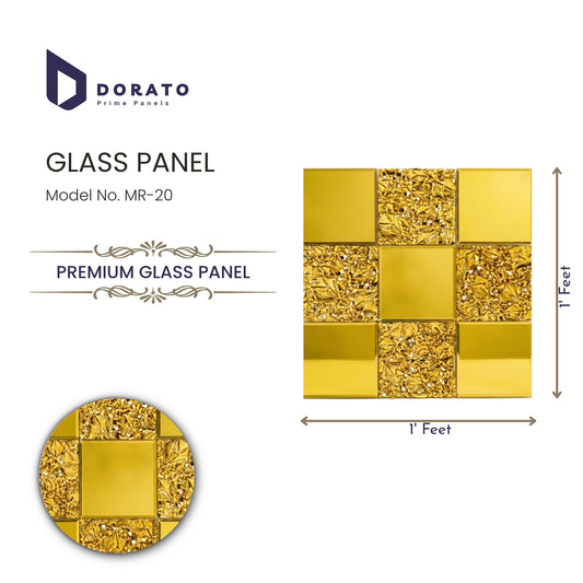 Dorato Premium Glass Panel MR-20 – Luxury Gold Decorative Wall Panel (1 Ft x 1 Ft)
