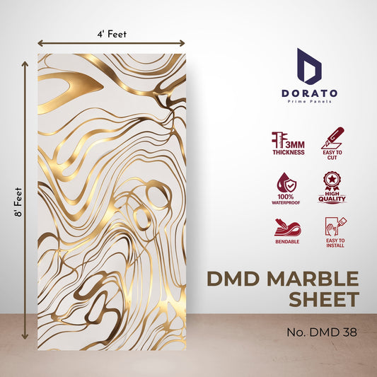 UV 38 Dorato DMD Marble Sheet – Model DMD 38 | Premium Gold Abstract Wall Panel (4ft x 8ft, 3mm Thickness, Waterproof)