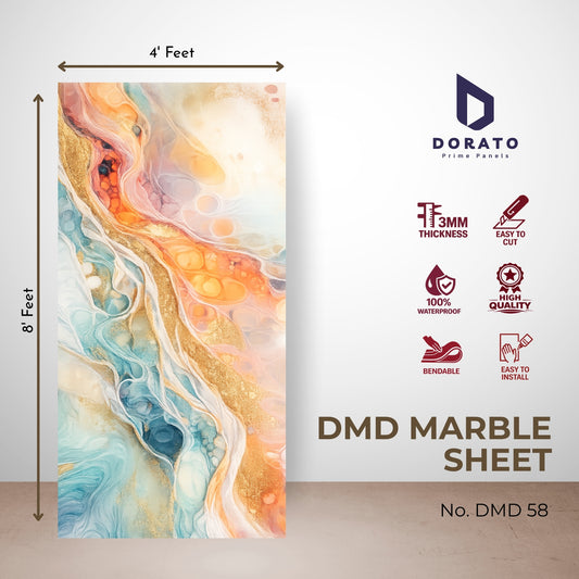 UV 58 Dorato DMD Marble Sheet No. 58 – Premium Decorative Wall Panel (4ft x 8ft | 3mm Thickness | Waterproof PVC Panel)