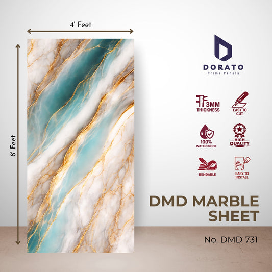 UV 731 Dorato DMD 731 Marble Sheet – 3mm PVC Waterproof Wall Panel (8ft x 4ft) | Premium Marble Design Interior Wall Sheet