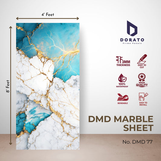 UV 77 Dorato DMD Marble Sheet – Model DMD 77 | Premium Waterproof PVC Wall Panel (8 Ft x 4 Ft | 3mm Thickness)