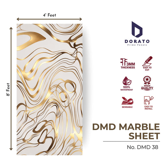 UV 38 Dorato DMD Marble Sheet – Model DMD 38 | Premium Gold Abstract Wall Panel (4ft x 8ft, 3mm Thickness, Waterproof)