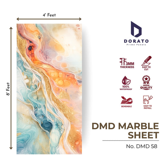 UV 58 Dorato DMD Marble Sheet No. 58 – Premium Decorative Wall Panel (4ft x 8ft | 3mm Thickness | Waterproof PVC Panel)