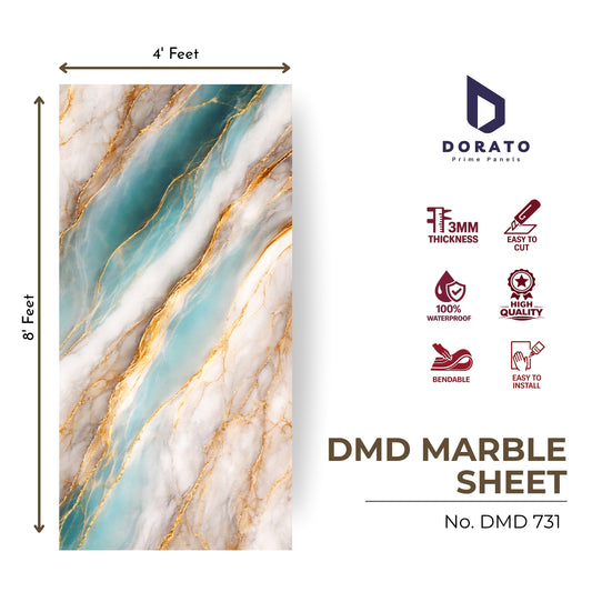 UV 731 Dorato DMD 731 Marble Sheet – 3mm PVC Waterproof Wall Panel (8ft x 4ft) | Premium Marble Design Interior Wall Sheet