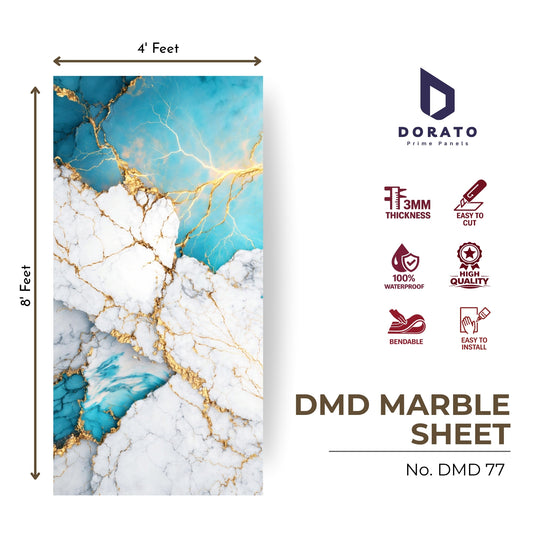 UV 77 Dorato DMD Marble Sheet – Model DMD 77 | Premium Waterproof PVC Wall Panel (8 Ft x 4 Ft | 3mm Thickness)