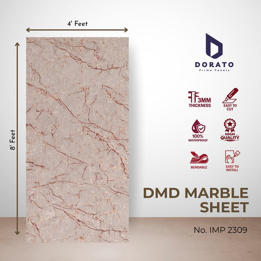 UV 2309 Dorato DMD Marble Sheet 4ft x 8ft | 3mm Waterproof Decorative Wall Panel | Model IMP 2309