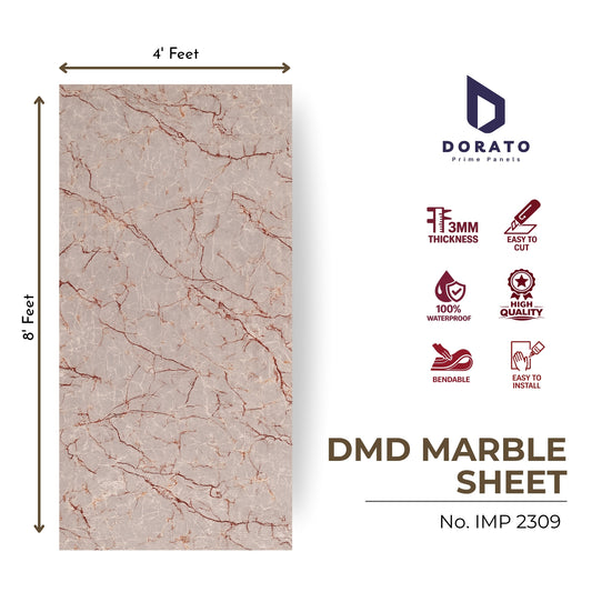 UV 2309 Dorato DMD Marble Sheet 4ft x 8ft | 3mm Waterproof Decorative Wall Panel | Model IMP 2309