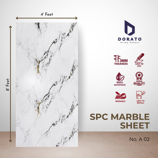 UV A02 Dorato SPC Marble Sheet A02 | 4x8 Feet Waterproof Wall Panel | 3mm PVC Marble Design Sheet