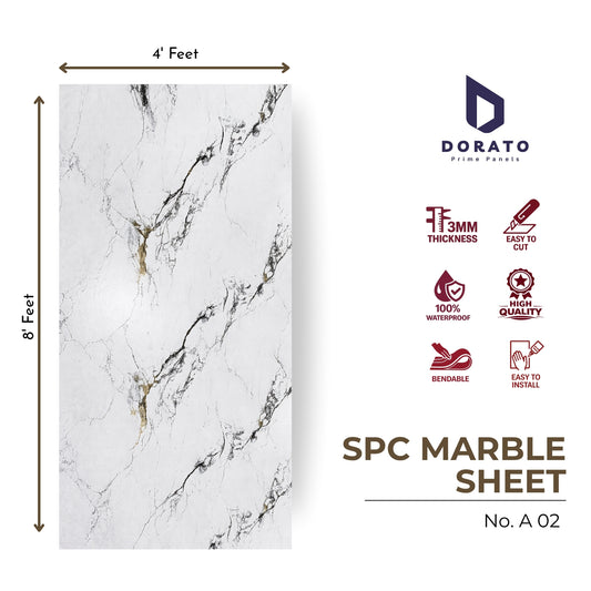 UV A02 Dorato SPC Marble Sheet A02 | 4x8 Feet Waterproof Wall Panel | 3mm PVC Marble Design Sheet